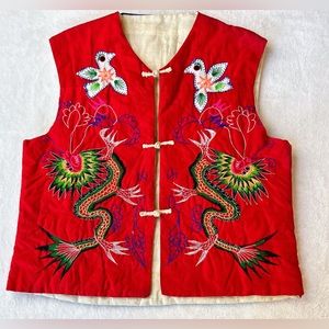 embroidered dragon design patchwork vest size Medium year of the dragon